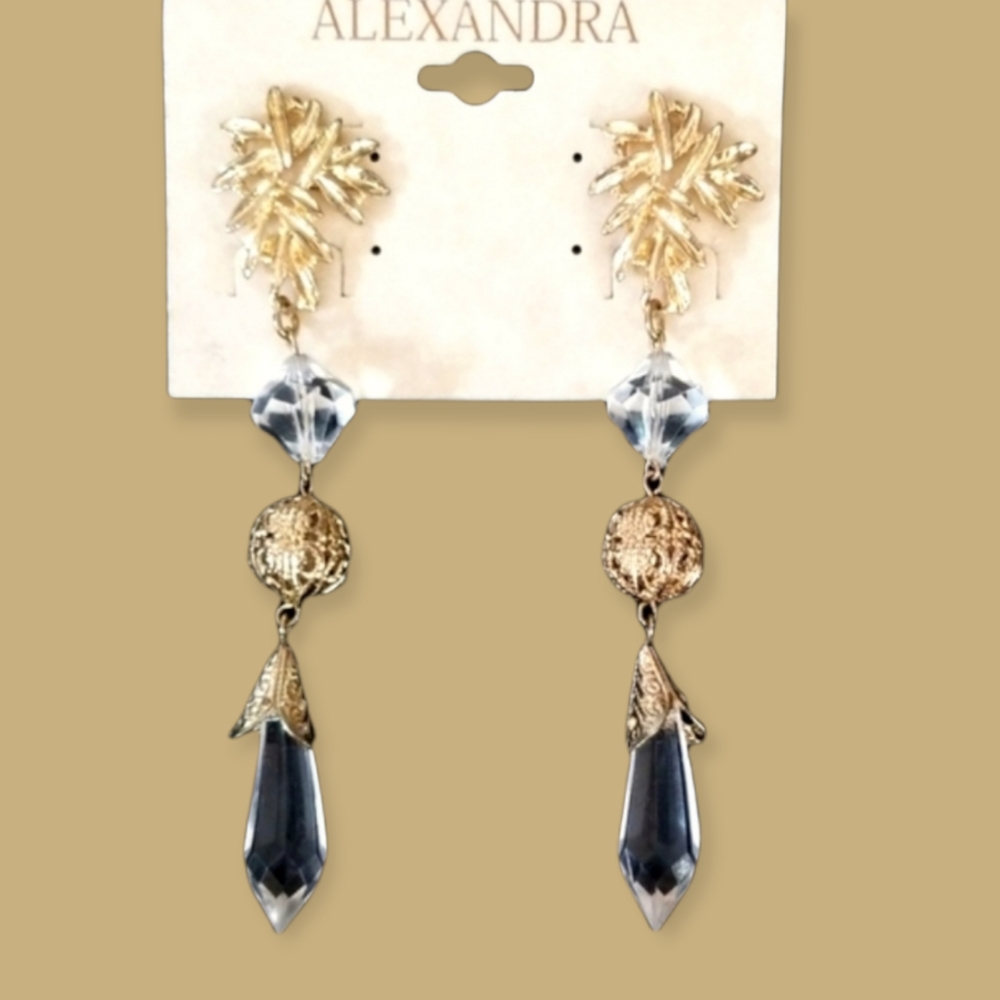 Alexandra Drippy Chandelier Gold Tone Beaded Earrings NWT - Picture 3 of 12